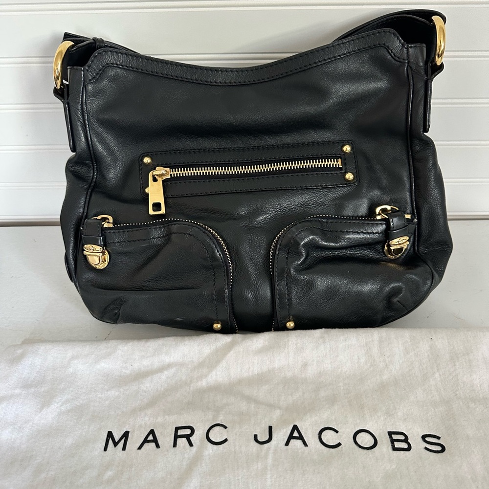 Marc Jacobs Black Shoulder Bag with Gold Accents